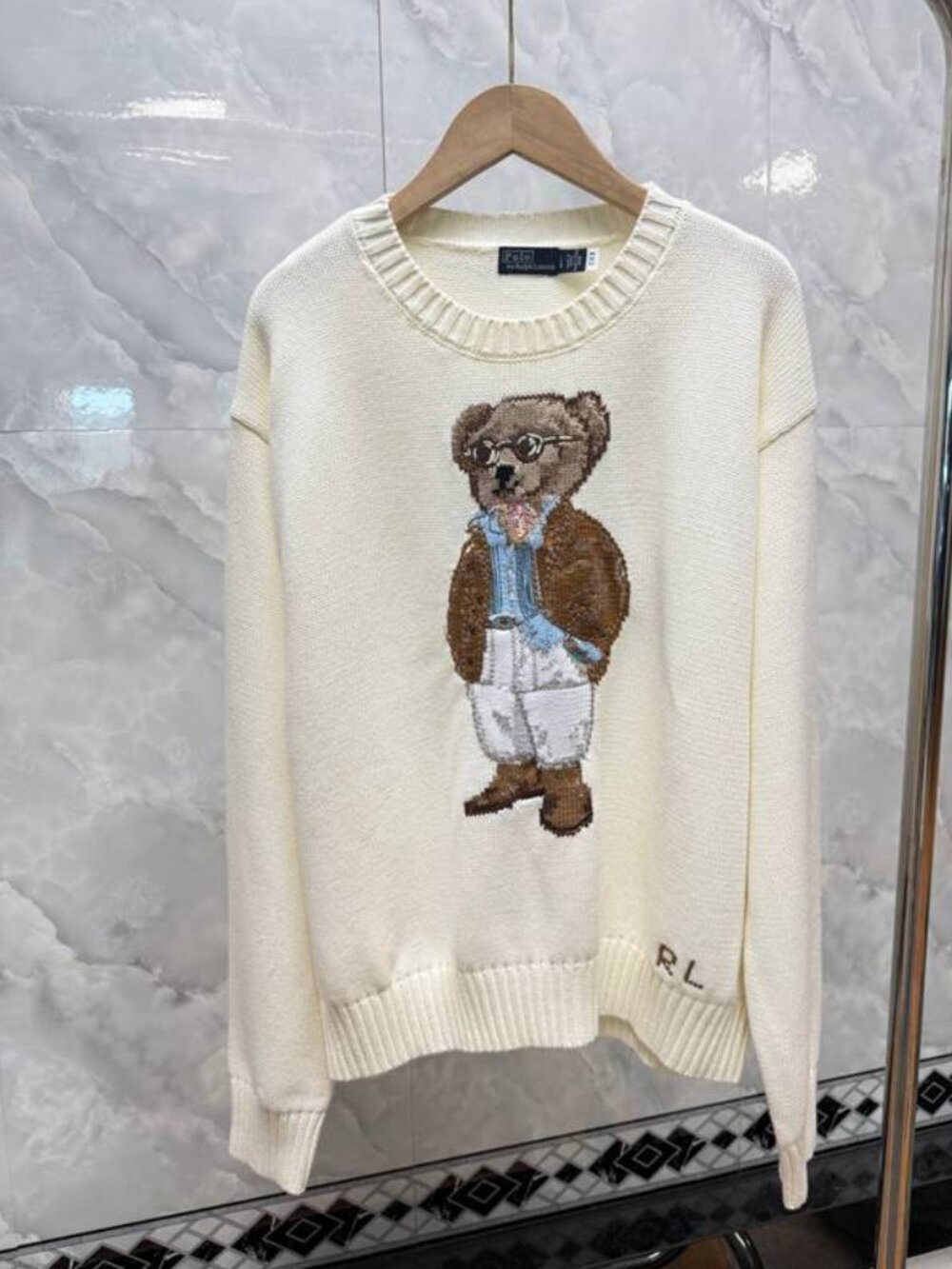 Polo Ralph Lauren Cream Bear Preppy Intarsia Knit Sweater Crewneck